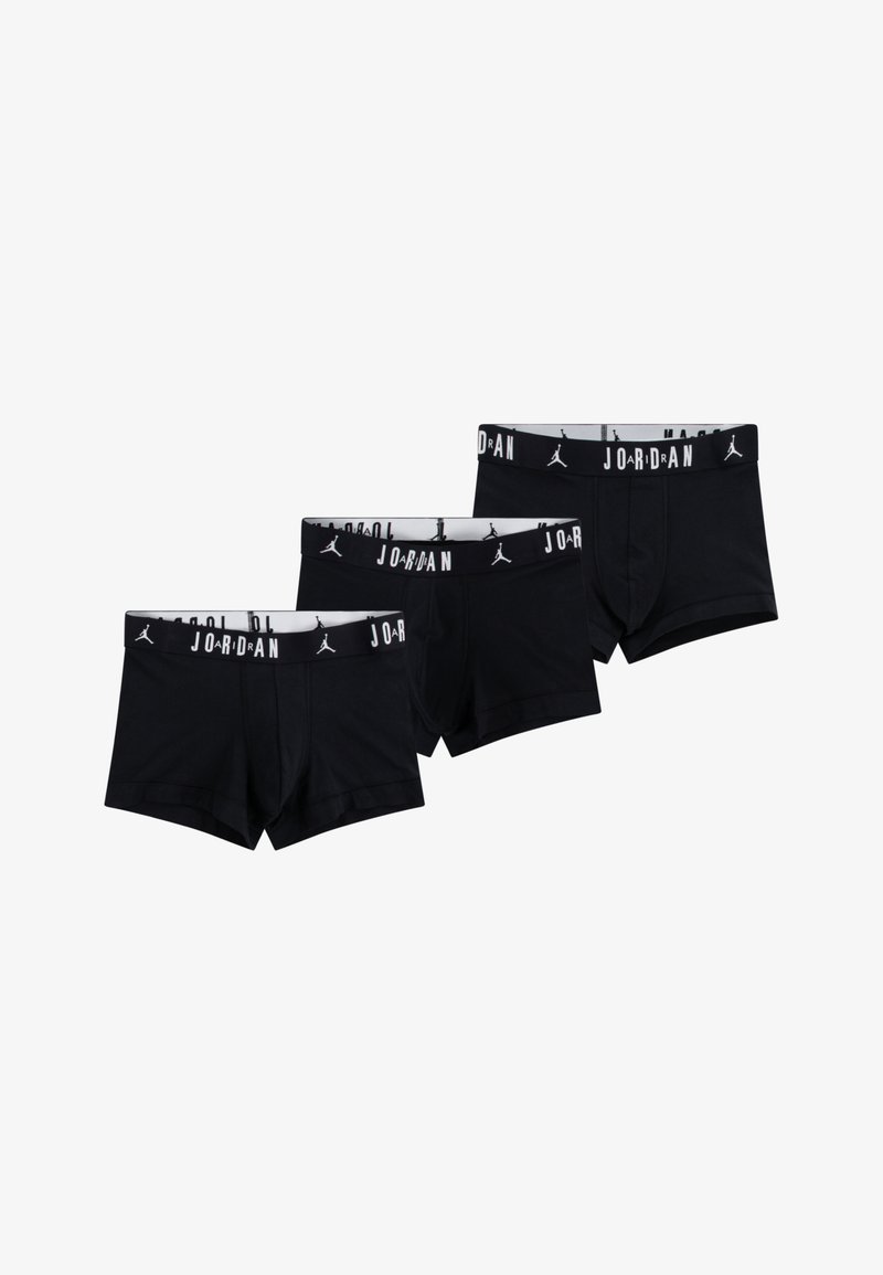 Black cotton boxer briefs with a white logo waistband, featuring three identical pairs. The fabric has a smooth texture and fitted design.