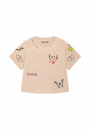 Mira Paris, TATTOO SWEET OVERSIZED ROLL UP TEE 26 - T-Shirt print - mottled beige