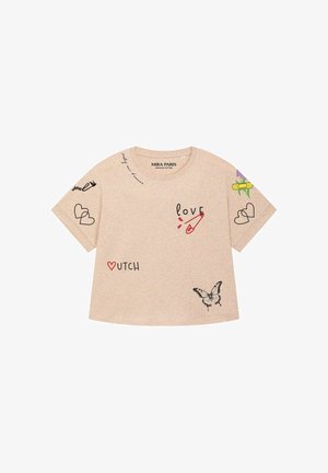 Mira Paris, TATTOO SWEET OVERSIZED ROLL UP TEE 26 - T-Shirt print - mottled beige