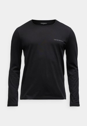Black long-sleeve t-shirt made of soft fabric, featuring a crew neck, a regular fit, and a small brand logo on the left chest.