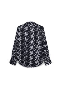 Schwarzes Langarmshirt mit weißen Polka-Dots, featuring einen geknöpften Manschette und einen abgerundeten Saum. Glattes Material mit einem Standardkragen-Design.