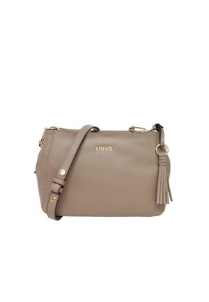 Borsa a tracolla color talpa con tracolla regolabile, logo "Liu Jo" dorato e dettaglio con nappina sul lato.