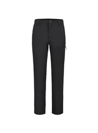 Schwarze Outdoor-Hosen aus leichtem Material. Verfügt über eine seitliche Tasche mit Reißverschluss und ein gerades Bein mit glatter Textur.