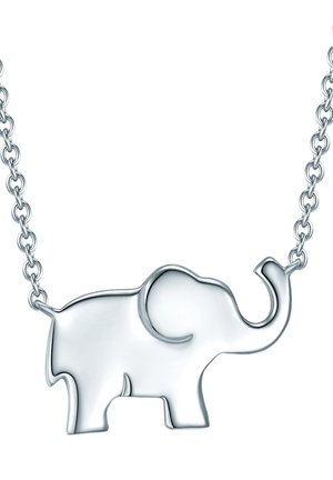 Silberner Elefantenanhänger an einer Kettenhalskette, mit einem glatten, polierten Design und abgerundeten Kanten sowie minimalen Details.