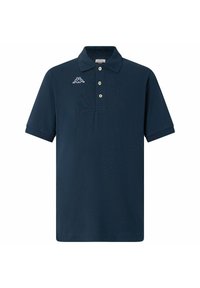 Polo shirt blu navy realizzato in cotone, con colletto a tre bottoni, maniche corte e logo bianco sul lato sinistro del petto.