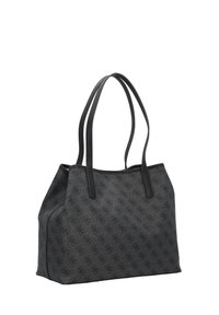 Sac fourre-tout noir avec une finition texturée, doté de deux poignées plates, d'une forme structurée et d'un motif subtil sur l'ensemble.