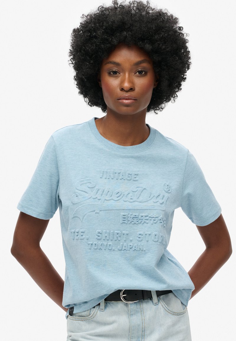 Superdry & Co EMBOSSED VINTAGE LOGO - T-shirt imprimé - stone blue marl