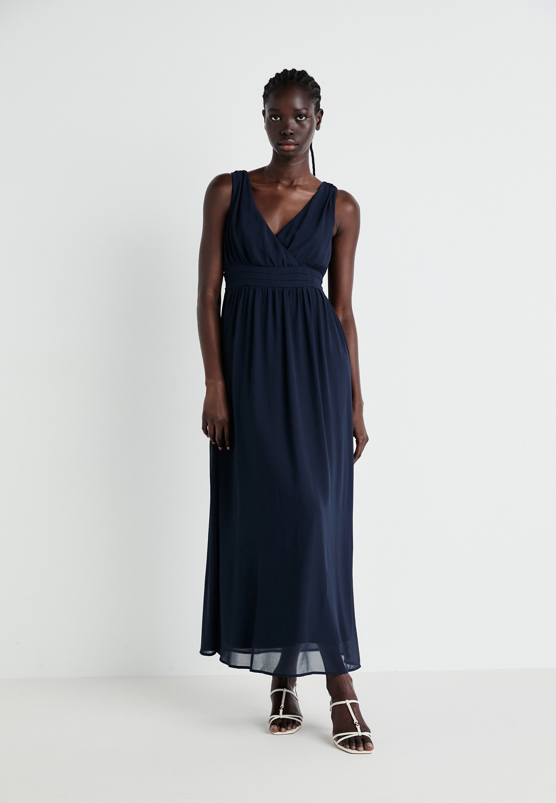 Women's Vintage Wrap V-Neck Midi Dress - Cap Sleeve Pencil Dress For Cocktail Parties & Events, Navy Blue