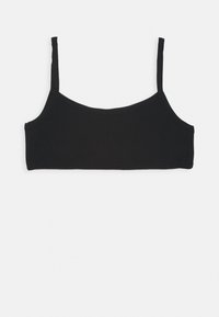 Svart crop top bralette laget av myk stoff, med smale skulderstropper, en rund utringning og et enkelt, sømløst design.