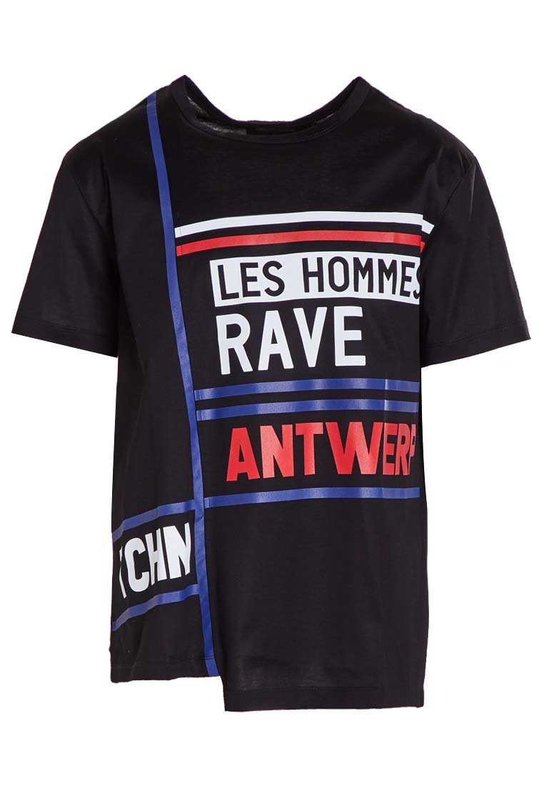 LES HOMMES T-shirt print zwart