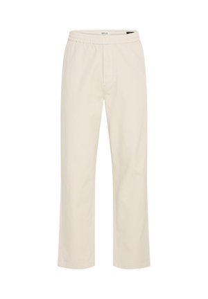 Helebeeži puuvillased püksid, millel on elastne vöökoht, sirged sääred ja kaks küljetaskut. Lihtne disain ilma mustrite või kaunistusteta.