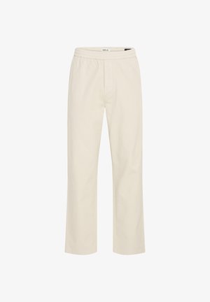 Helebeeži puuvillased püksid, millel on elastne vöökoht, sirged sääred ja kaks küljetaskut. Lihtne disain ilma mustrite või kaunistusteta.