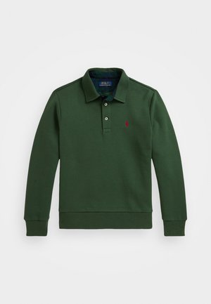 PLAID TRIM POLO COLLAR SWEATSHIRT UNISEX - Športni pulover - bottle green