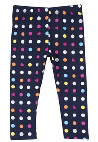 Leggings navy con un vivace motivo a pois di diverse dimensioni e tonalità, inclusi cuori. Realizzati in un tessuto elasticizzato con una vita elastica.