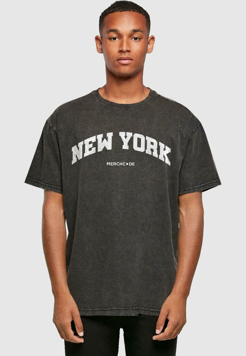 Merchcode NEW YORK WORDING - ACID WASHED  TEE - T-shirt print - black