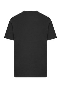 Black cotton T-shirt with short sleeves, crew neckline, and a smooth texture. The back view shows a plain design without graphics or patterns.
