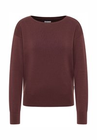 Bordeauxroter Pullover mit Rundhalsausschnitt, langen Ärmeln und entspannter Passform. Hergestellt aus einem weichen Strickmaterial mit glatter Textur.