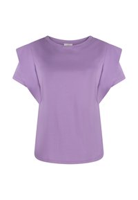 Lavendel t-shirt met korte mouwen, voorzien van een ronde halslijn en een relaxte pasvorm. Gemaakt van zachte katoen met een gladde textuur en minimale stiksels.