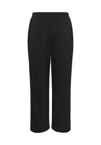 Sorte bomuldsblandede bukser med elastisk talje, der har en afslappet pasform, lige ben og ingen synlige mønstre eller metaldele.