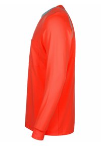 Langärmliges Hemd in leuchtendem Rot, aus glattem Stoff. Mit einer Brusttasche, Rundhalsausschnitt und kontrastierenden grauen Akzenten an den Schultern.