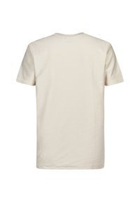 T-shirt met korte mouwen in licht beige, gemaakt van zacht, gestructureerd stof. Voorzien van een ronde halslijn en een rechte snit aan de zoom.