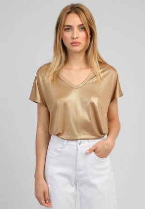 AN'GE, T-SHIRT AGNEZA BEIGE - T-shirt basique - beige