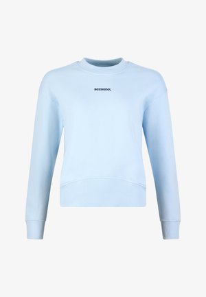 Lichtblauwe sweatshirt met lange mouwen, geribbelde manchetten en zoom, met het "ROSSIGNOL" logo gecentreerd op de borst.