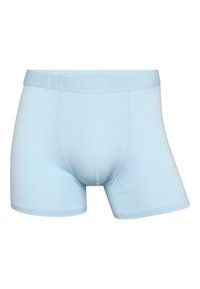 Ljusblå mäns boxershorts i mjukt tyg med en midjeband prytt med en logotyp. Har en åtsittande design och platta sömmar för komfort.