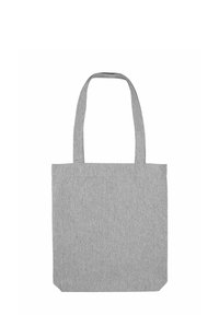 Borsa tote in tessuto grigio con due manici a spalla, forma rettangolare e design minimalista. Presenta un colore solido e una superficie testurizzata.