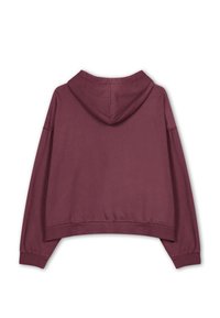 Felpa cropped bordeaux con cappuccio ampio, maniche lunghe e polsini a costine. Tessuto morbido con una trama uniforme e senza motivi visibili.