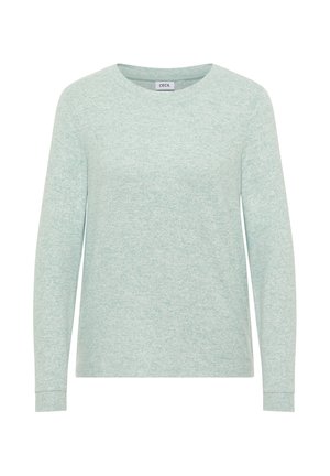Licht mintgroene lange mouwen t-shirt gemaakt van zachte, textuurstof. Heeft een ronde halslijn en geribde mouwen. Label: CECIL.
