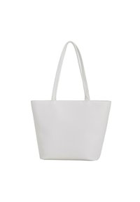Sac fourre-tout blanc en matériau texturé, avec deux longues sangles et une large ouverture en haut sans compartiments ni détails supplémentaires.