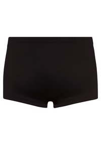 Černé strečové šortky z hladkého materiálu, s elastickým pasem a středním pasem. Disponují čistým, jednoduchým designem bez vzorů.