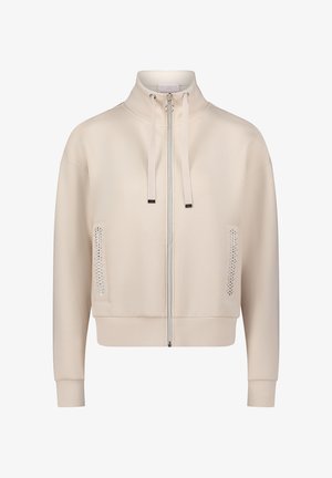 Lysebeige sweatshirt med lynlås og høj krave, tonale snore, sidelommer med rhinstenaccenter og en afslappet pasform.