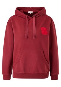 Sweat à capuche en coton couleur marron avec une poche avant, une capuche à cordon et un logo "8" rouge brodé sur la poitrine gauche. Poignets et ourlet côtelés.