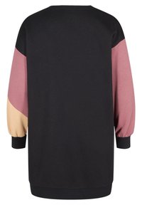 Felpa nera con maniche a blocchi di colore in rosa e beige, con polsini a coste e una vestibilità rilassata. Realizzata in morbido misto cotone.