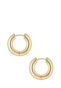 Auksiniai lankų formos auskarai, pasižymintys lygiu, apvaliu dizainu su saugiu užsegimu. Auskarai turi poliruotą paviršių ir tolygų apskritą formą.