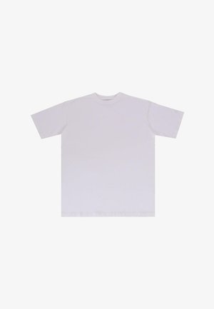 Lühikeste varrukatega valge T-särk puuvillakangast, millel on ümmargune kaelus ja mugav lõige, ilma nähtavate logode või mustriteta.