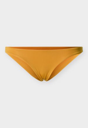 Bas de bikini jaune avec une texture lisse, détail noué au centre, et coupe taille basse. Conçu pour un look ajusté et minimaliste.
