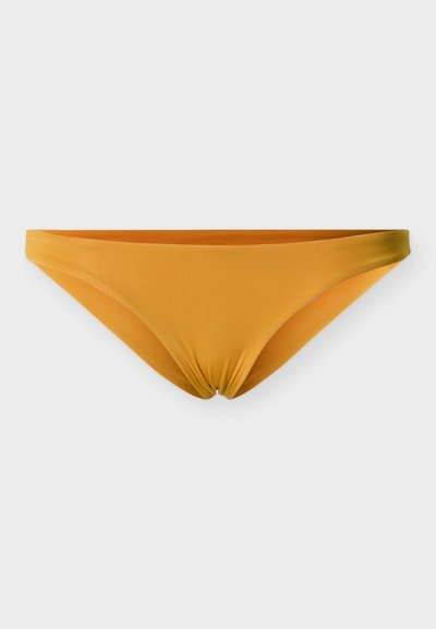 Bas de bikini jaune avec une texture lisse, détail noué au centre, et coupe taille basse. Conçu pour un look ajusté et minimaliste.