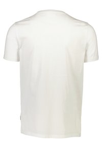 Vit bomull t-shirt, korta ärmar, rundad halsdesign, slät textur, rak nederkant, inga synliga mönster eller detaljer.