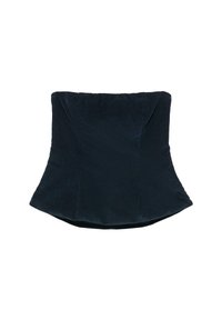 Strukturirana tamnoplava košulja od kordura s raširenim dnom, koja se odlikuje vertikalnim rebrima, prilagođenim gornjim dijelom i bez vidljivih metalnih dijelova ili ukrasa.