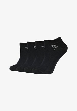 Chaussettes noires de cheville en tissu doux, avec une bordure côtelée et un motif de logo gris subtil sur le côté extérieur. Paquet de quatre paires.