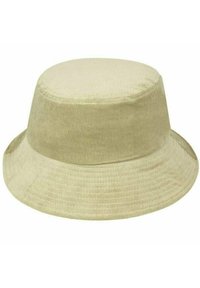 Cappello a secchiello in corda beige chiaro, con una corona tondeggiante e una larga visiera flessibile. Tessuto testurizzato con motivi a righe verticali.