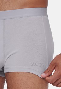 Boxer in cotone grigio chiaro, realizzati in cotone morbido con una texture liscia, caratterizzati da un logo sulla cintura e un design aderente.