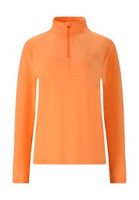 Oranssi pitkähihaiseen paita, joka on valmistettu sileästä ja kevyestä kankaasta. Ominaisuuksiin kuuluu puoli-vetoketju kauluksessa ja vähäistä brändäystä rinnassa.