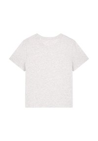 Graues Kurzarm-T-Shirt aus weichem, strukturiertem Stoff. Mit einem runden Ausschnitt und einem einfachen, schlichten Design.