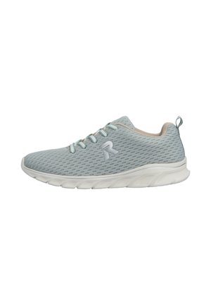 Light gray athletic shoe with a textured mesh upper, white sole, and contrasting laces. Features a loop at the heel for easy wear.