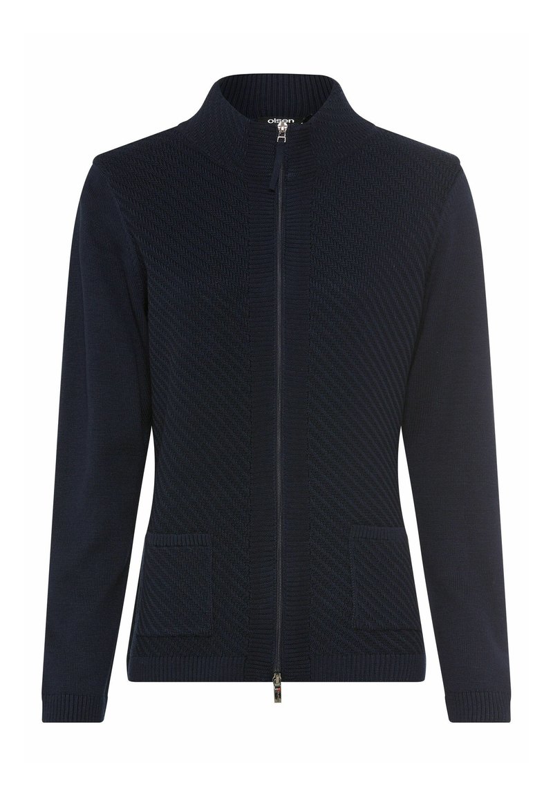 Olsen MIT DIAGONALER ENSTRUKTUR - Strickjacke - dunkelblau