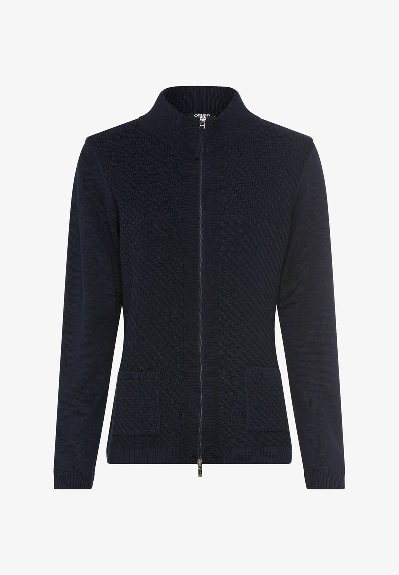 Olsen MIT DIAGONALER ENSTRUKTUR - Strickjacke - dunkelblau